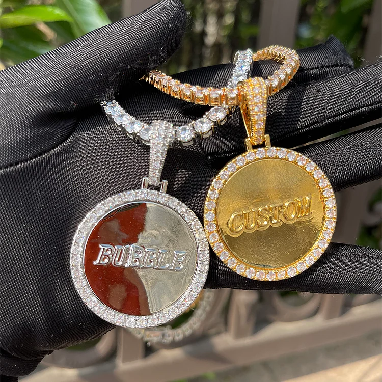 Custom Name Iced Out Pendant Round Letter Necklace