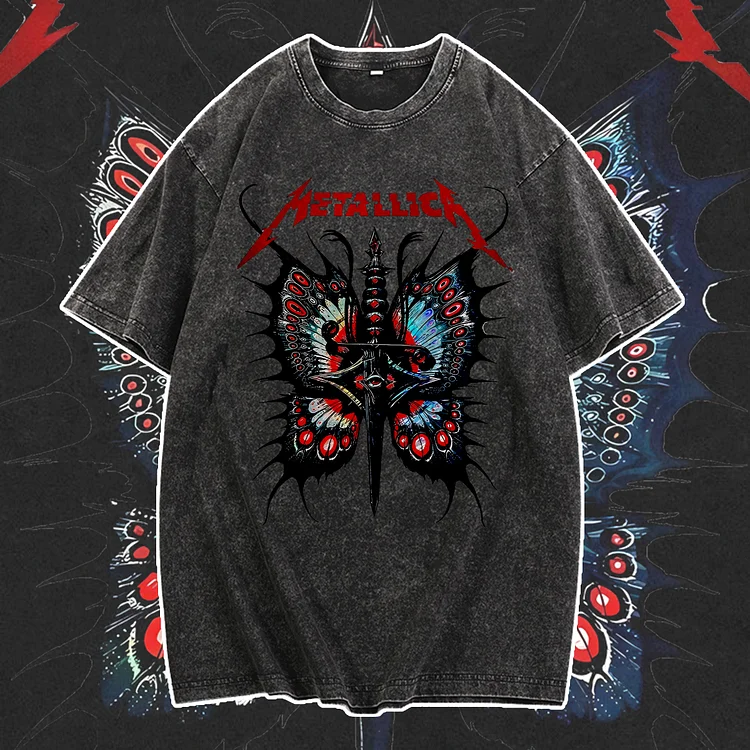 Davidhawaii100% Cotton Casual Men's Trendy Rock Butterfly Street T-Shirt - 100% Cotton