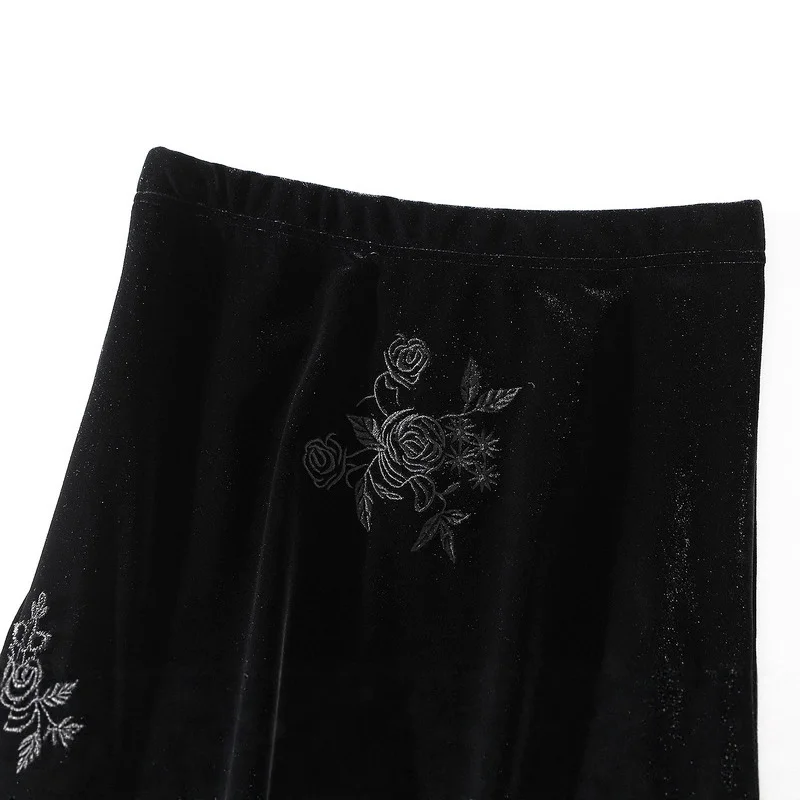 Nigikala Nigikala Design Black Embroidery Art Sense Half-Body Skirt Female High-Waist Ghost Velvet Gooster 0508