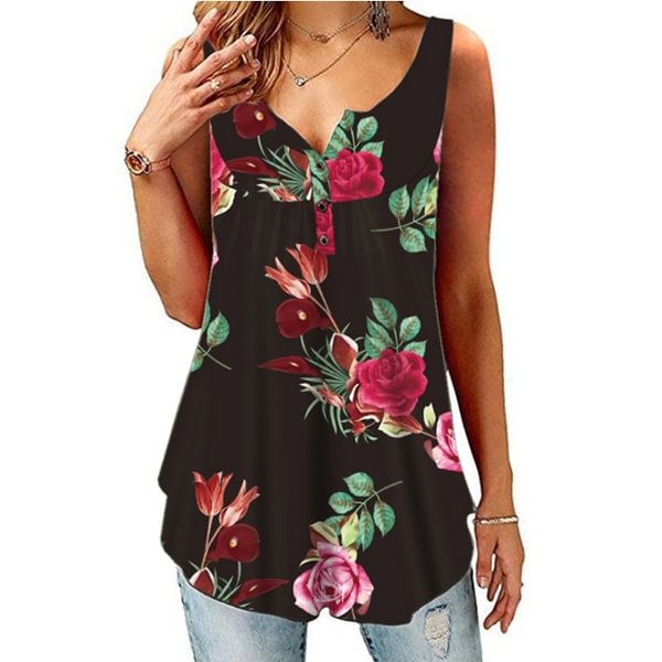 Print Casual Off Shoulder T-shirst Women Summer Printed Casual T-shirt Sleeveless Loose Tops - Shop Trendy Women's Clothing | LoverChic