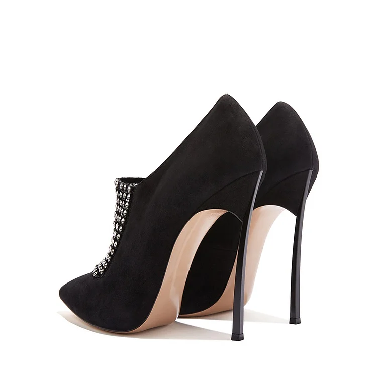 Black Suede Rhinestone Stiletto Heel Ankle Boots Vdcoo