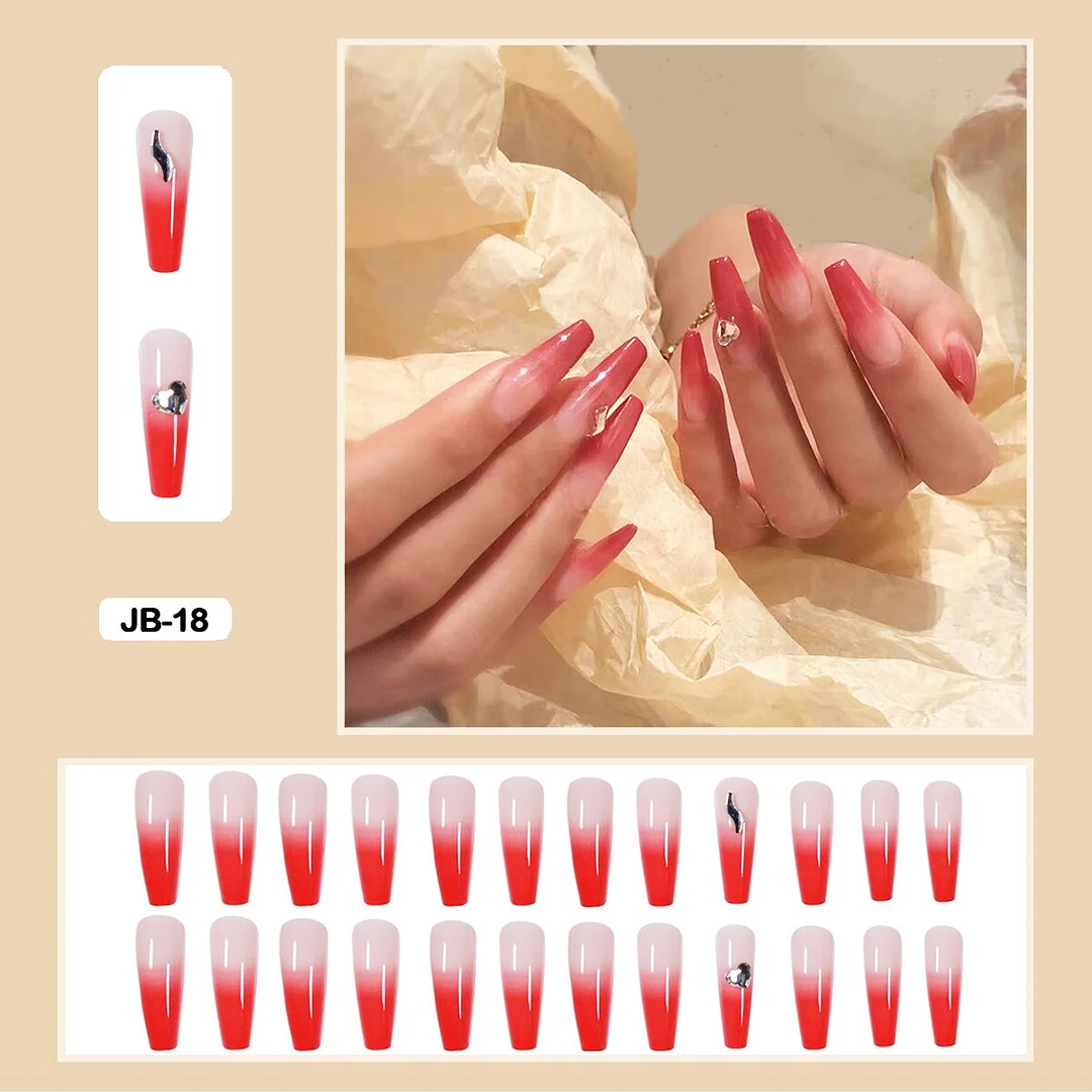 24pcs Gradient Long Trapezoidal Ballet Wearable False Nails Nail Art Fake Nails With Glue And Wearing Tools-Nail Inspo