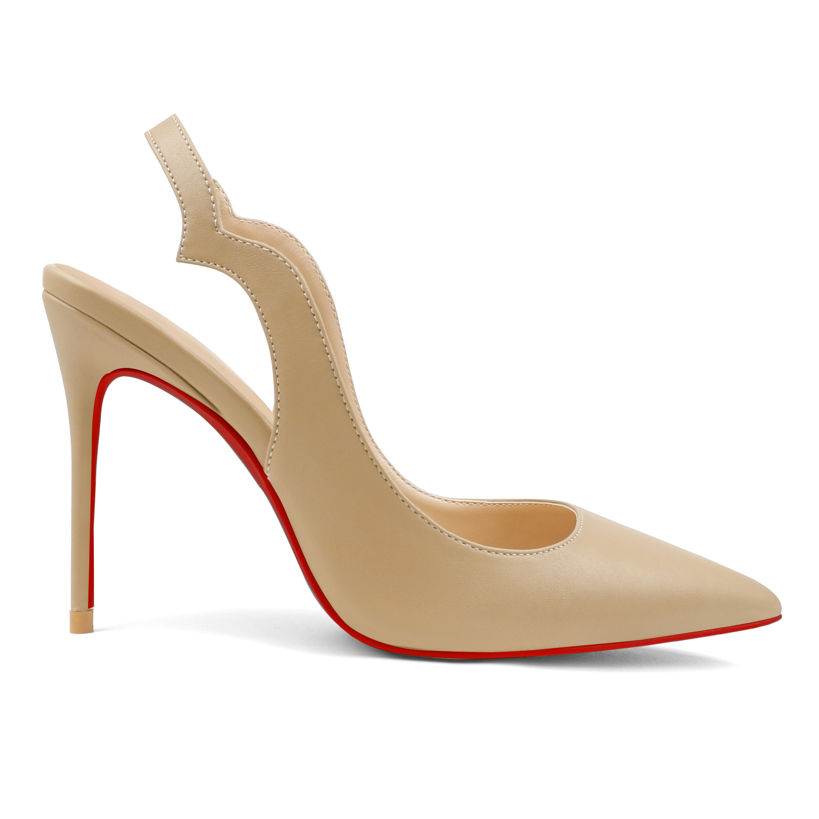 3.94" Women's Curved Design Slingback Heel Pointed Toe Hot Chick Sling Red Red Bottom Pumps-MERUMOTE