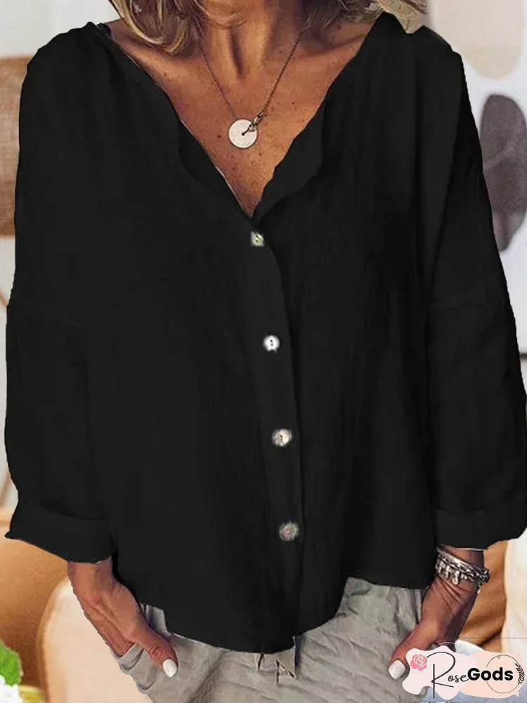 Long Sleeve Solid Shirts Plus Size Blouses Linen
