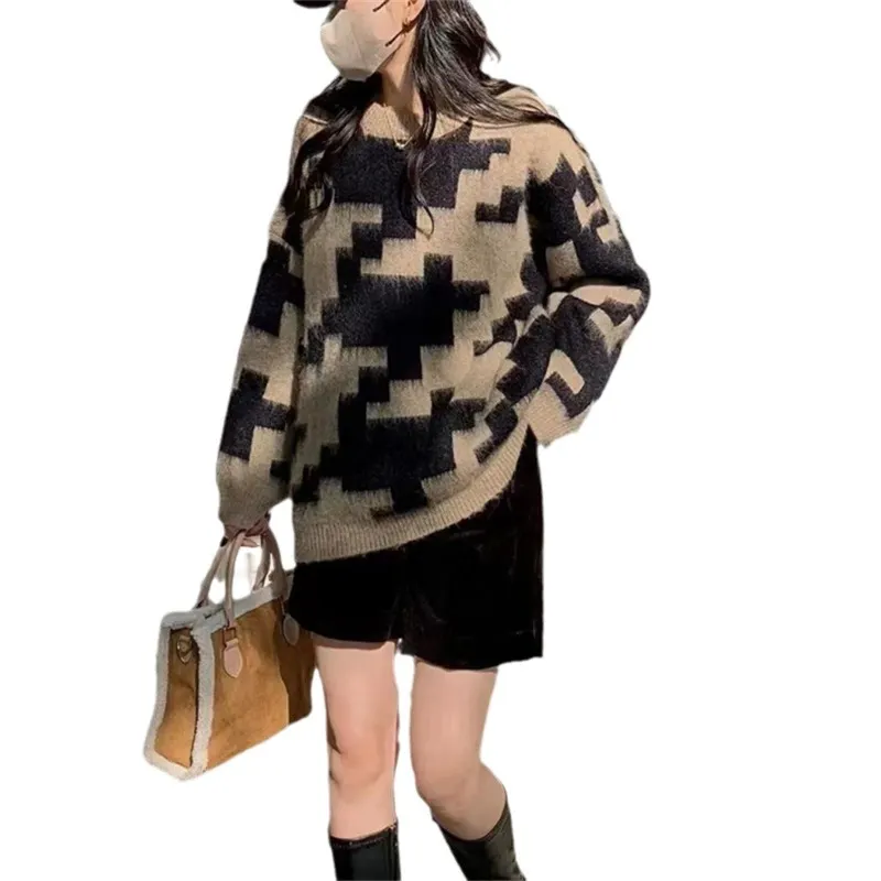 Churchf Churchf Advanced Sense Soft Waxy Color Retro Sweater Female Qiu Dong Small Languid Lazy Loose Show Thin Knit Jacket Tide
