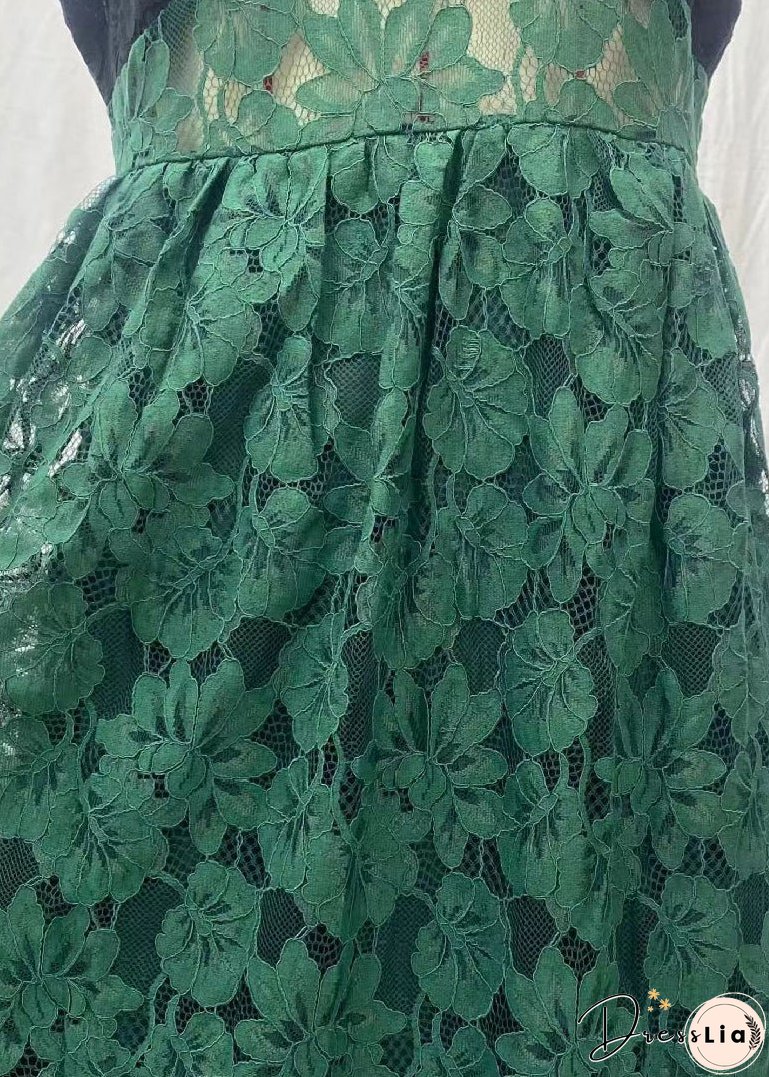 Sexy Green Cold Shoulder Patchwork Lace Spaghetti Strap Dress Sleeveless