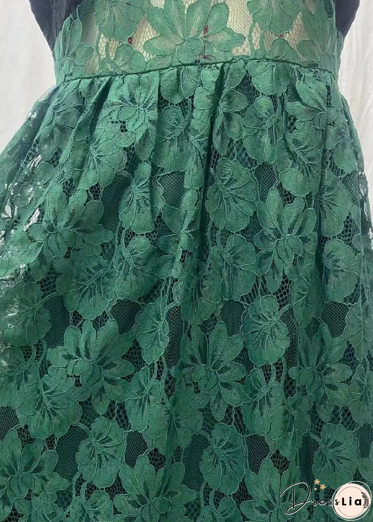 Sexy Green Cold Shoulder Patchwork Lace Spaghetti Strap Dress Sleeveless