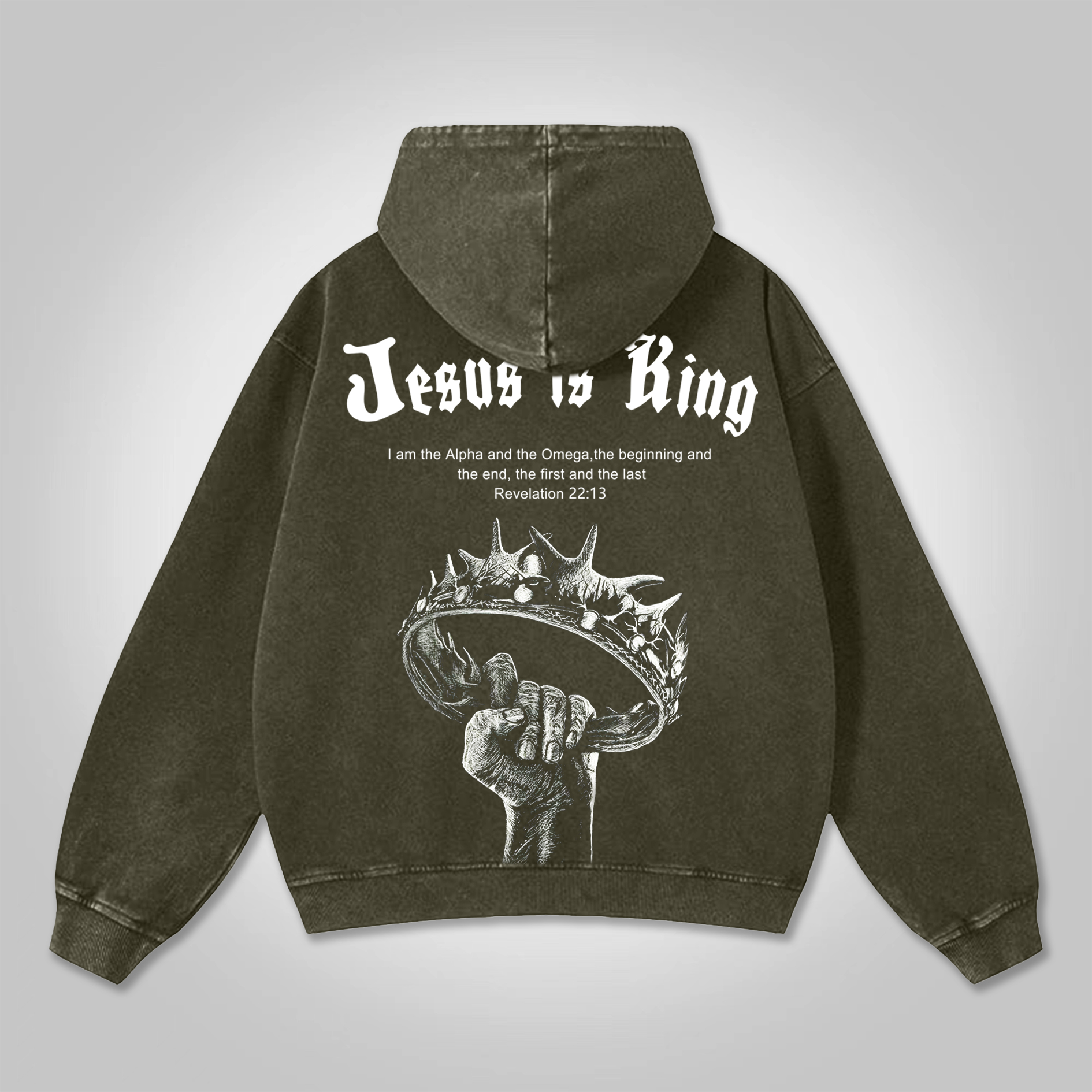 Jesus Is King Graphic Print Washed Hoodie