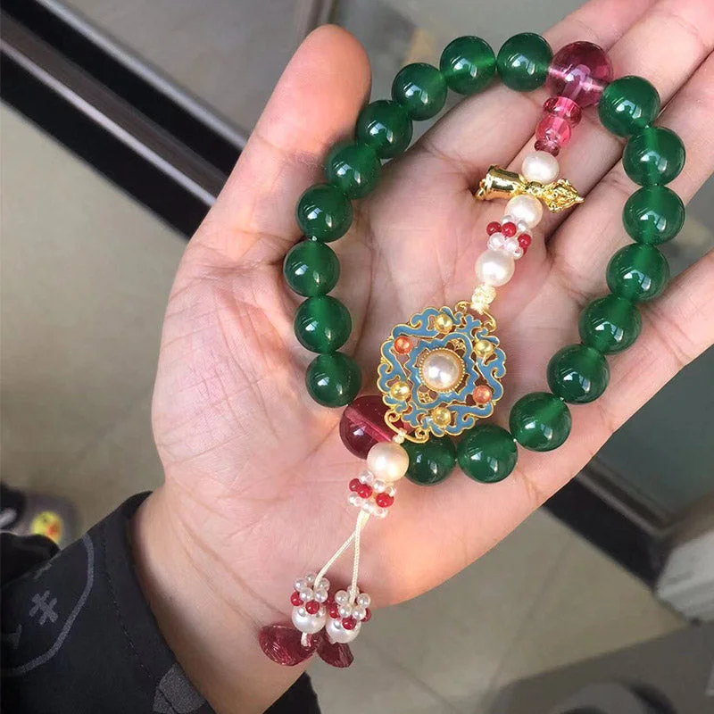 Green Agate Wrist Mala Support Pocket Mala Car Decoration