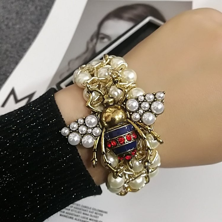 YOY-Luxury Handmade Elastic Pearl Bee  Bracele