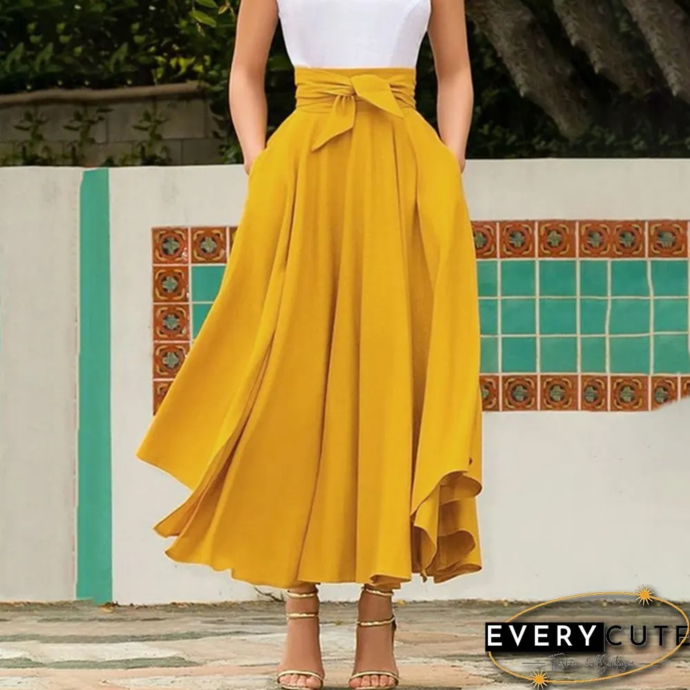 Women Solid Color Plus Size Big Swing Skirts