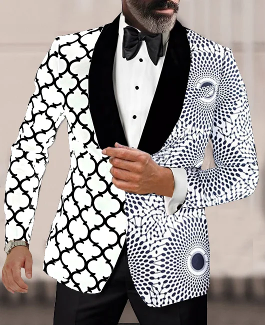 Elegant Collar Stitching Contrast Color Calico Panel Blazer