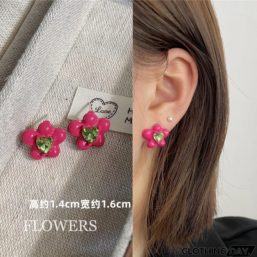 Women Fashion Geometric Fluorescent Rose Without Ear Hole Ear Clip Earrings