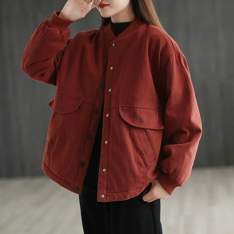 Literary Splicing Stand Collar Long Sleeve Cotton Jacket - yankia