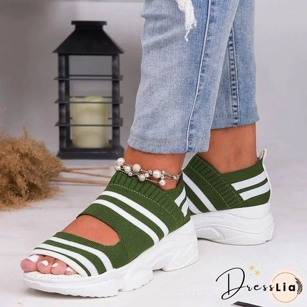 New Women Sandals High Heels Platform Women Shoes Summer Casual Female Sneakers Knitting Slip On Peep Toe Women Sandals