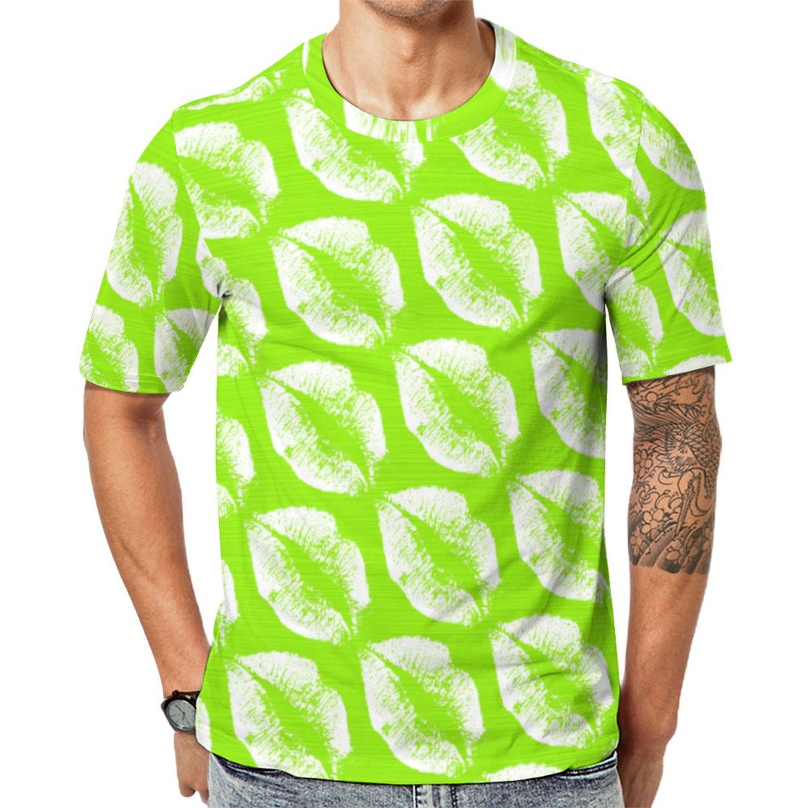 White Lips Modern Lime Short Sleeve Print Unisex Tshirt Summer Casual Tees for Men and Women Coolcoshirts