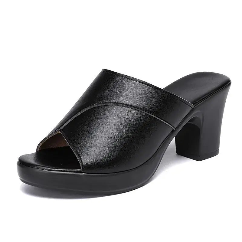 Women Summer New High-heeled Waterproof Platform Sandals Female Thick-heeled Slippers Bright Leather Solid Color Casual Shoes Aiertu