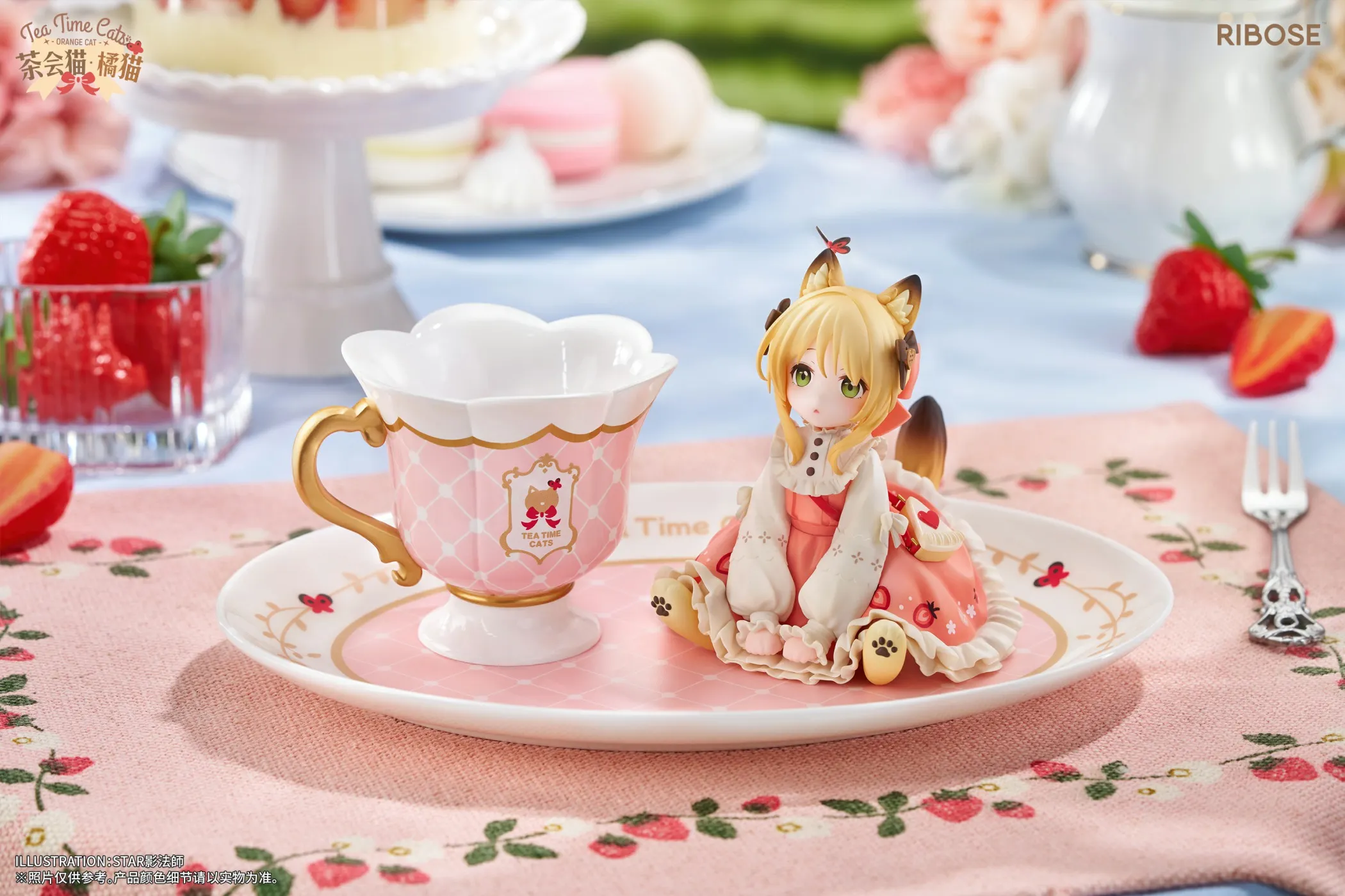 RIBOSE - Original Tea Time Cats - Orange Cat Figure (Licensed)-