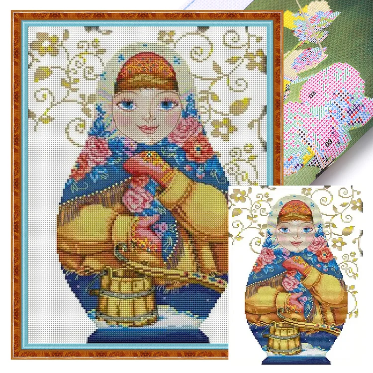 Joy Sunday Russian Matryoshka Doll 14CT Stamped Cross Stitch 22*37CM
