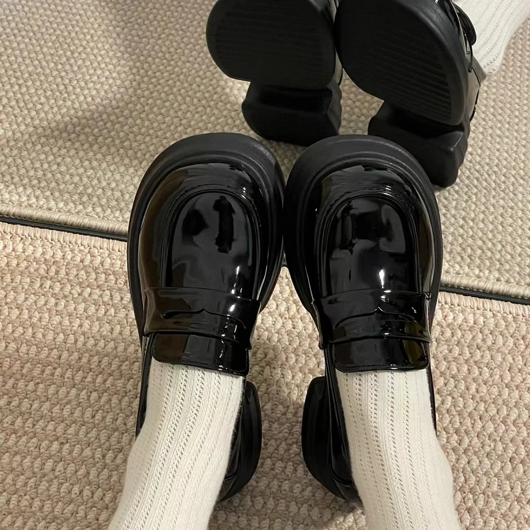 Yyvonne Soft Leather Single Shoes Women's Spring New College Style Black Leather Shoes With A British Foot Pedalle