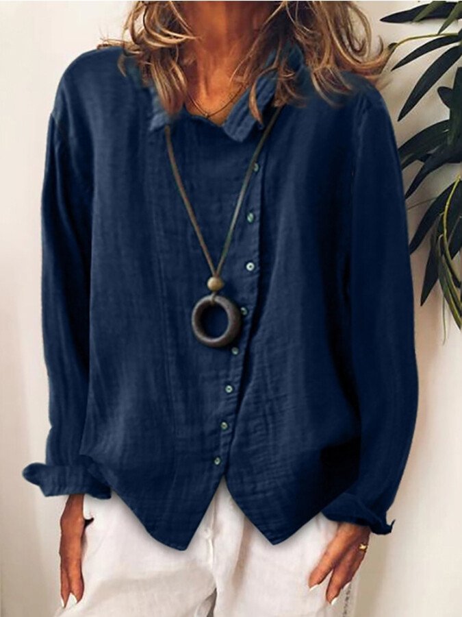 Ladies Cotton And Linen Loose Solid Color Tops