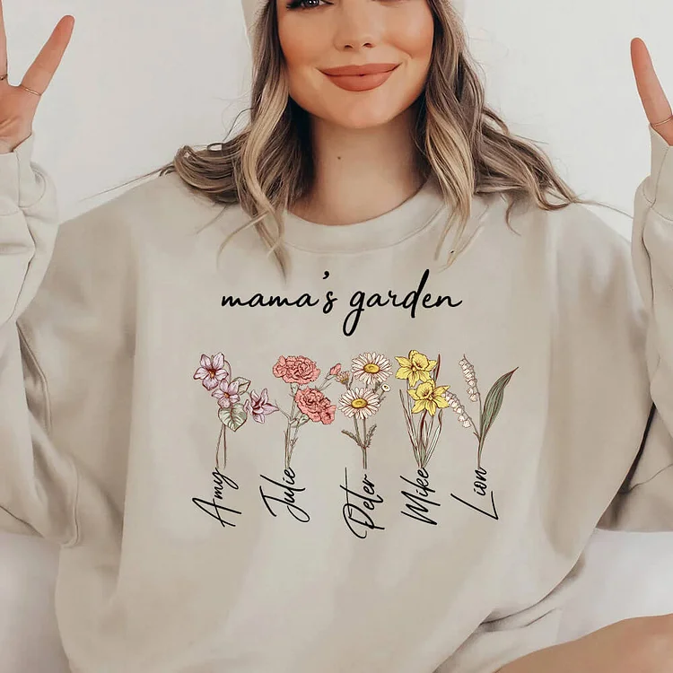 Custom Mama's Garden Birth Month Flower Sweatshirt