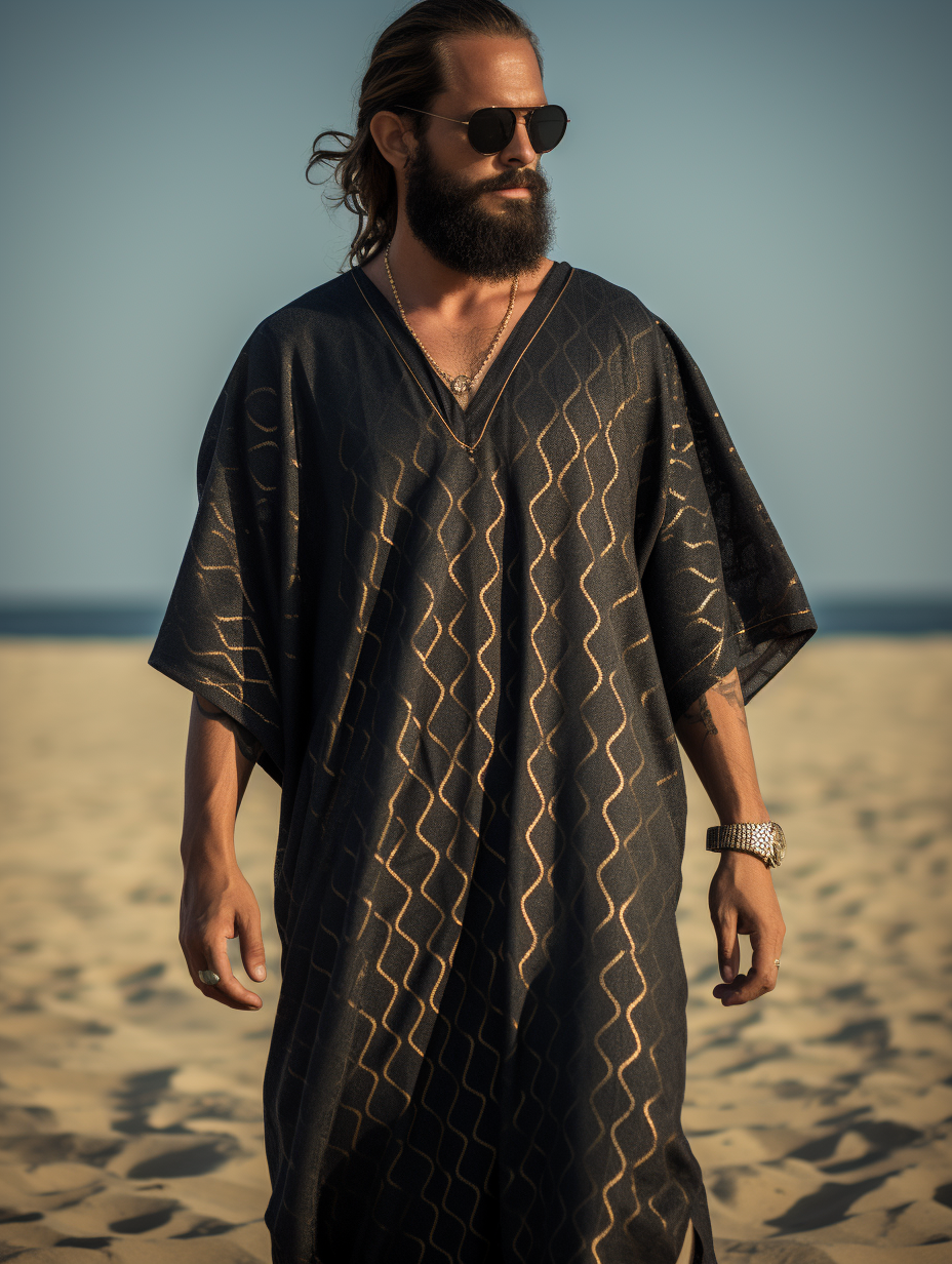 Black Hive V-neck Men Kaftan Long Caftan