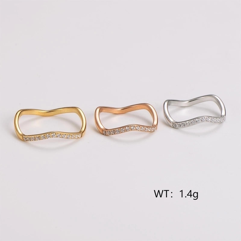 Elegant Basic Classic Style Waves 304 Stainless Steel Rhinestones 18K Gold Plated Rose Gold Plated Inlay Rings