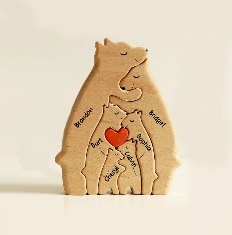 Personalized Wooden Bears Family Puzzle Custom 6 Names Gifts for Family