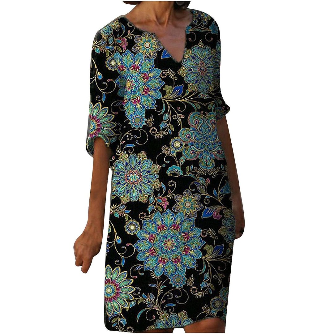 Dresses For Women Half Sleeve V-neck Casual Hot Vacation Printed Short Short Shift Dress Sukienka Damska Plus Size Woman Dress