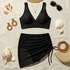 High-Waisted Ruched Skirt Bikini Set with Mesh Panel, 100% Swimwear for Beach Vacation by Inlyline