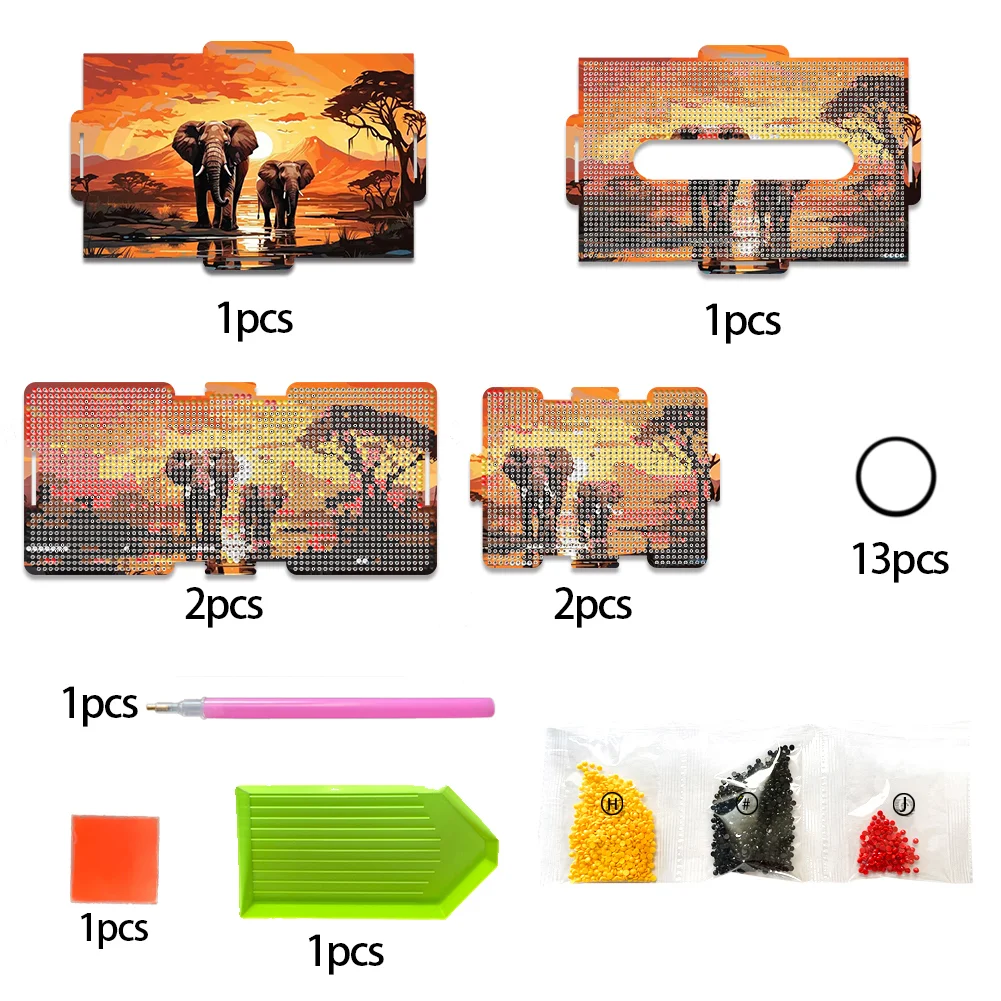 Diamond Painting Tissue Box Kits Decorative Rhinestone Craft Kit (Elephant)