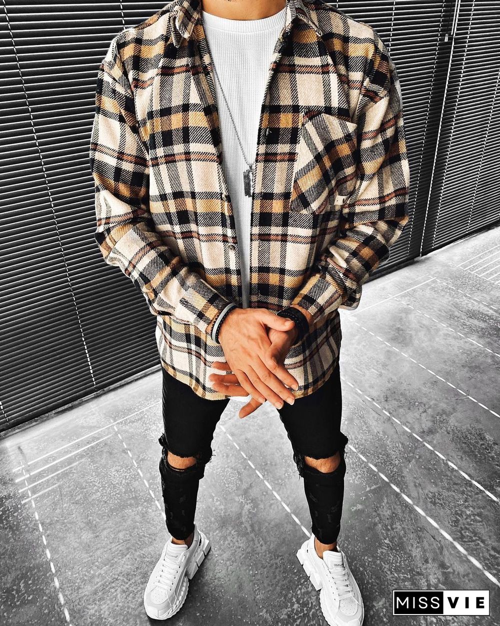 Street Fashion Plaid Texture Casual Jacket