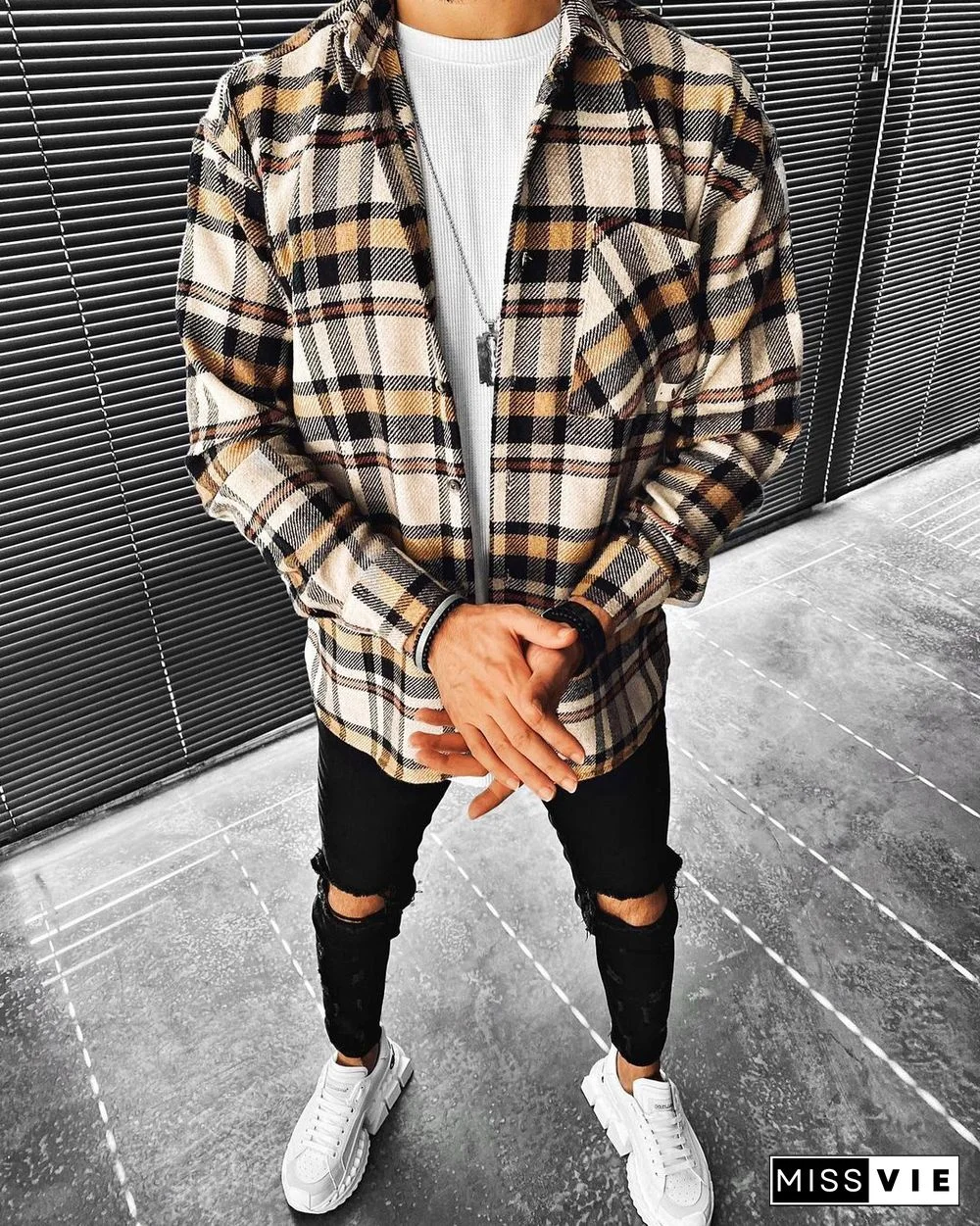 Street Fashion Plaid Texture Casual Jacket