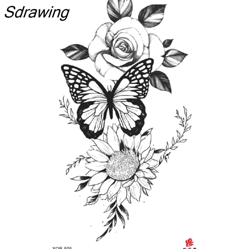 Sdrawing Waterproof Lasting Temporary Tattoo Flower Arm Tattoo Stickers Dark Hot Girl Snake Tiger Lion Fake Tattoo for Women Gifts 328-0