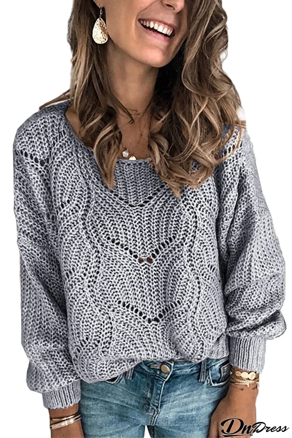 Hollow-out Round Neck Knitted Sweater