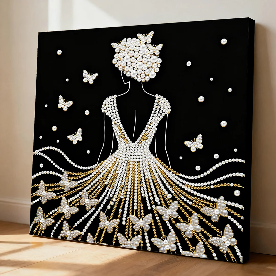 Girl DIY Pearl Diamond Art Kit for Adults Home Decor 25x25cm With Frame