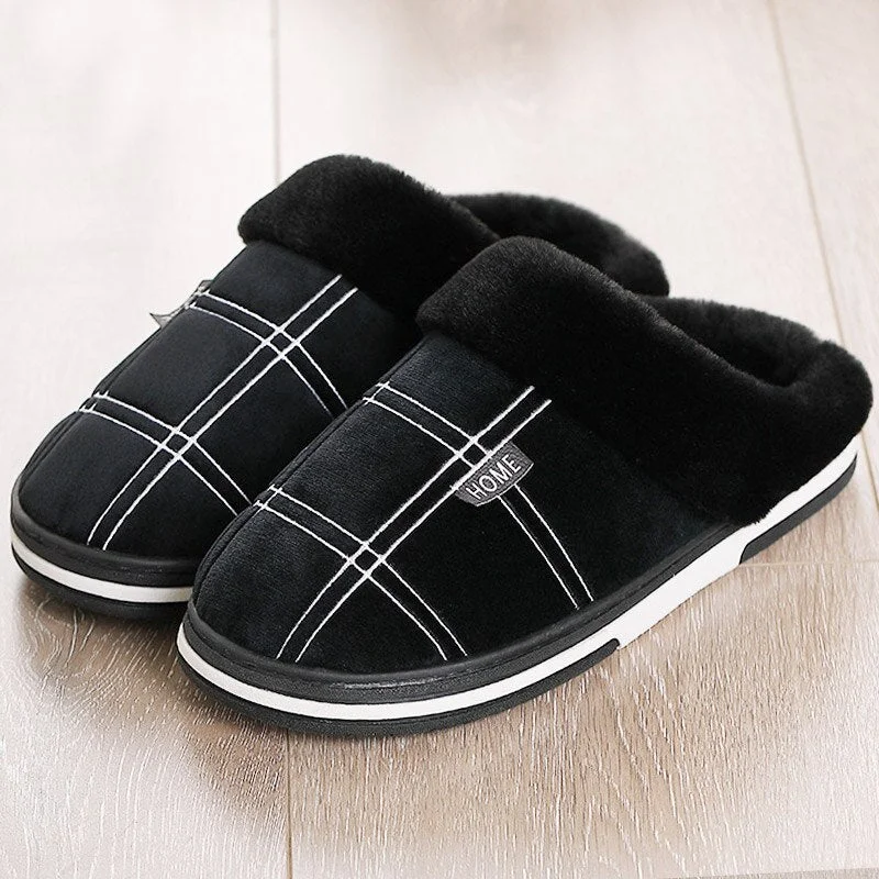 Men's Slippers Winter Stripe Suede Warm Adult Home slippers for men Big size 39-50 Comfy Plush Male Indoor Shoes
