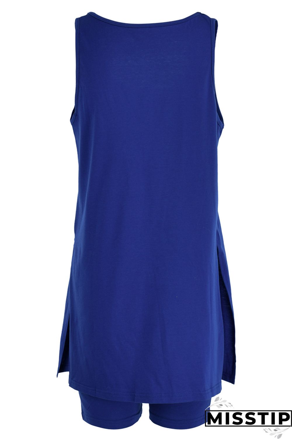 Black Fashion Casual Solid Slit U Neck Sleeveless Two Pieces