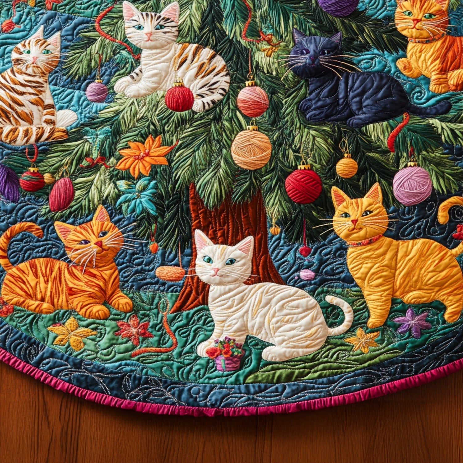 Catnip Cottage Quilted Christmas Tree Skirt NCU0PT2360
