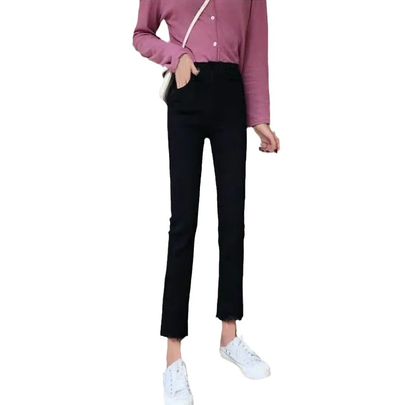 Toloer Toloer Black Jeans Women's Fall 2024 New High Waist Loose And Versatile Show Thin High Wide Legs Eight Nine Minutes Pants-Outfit Ideas
