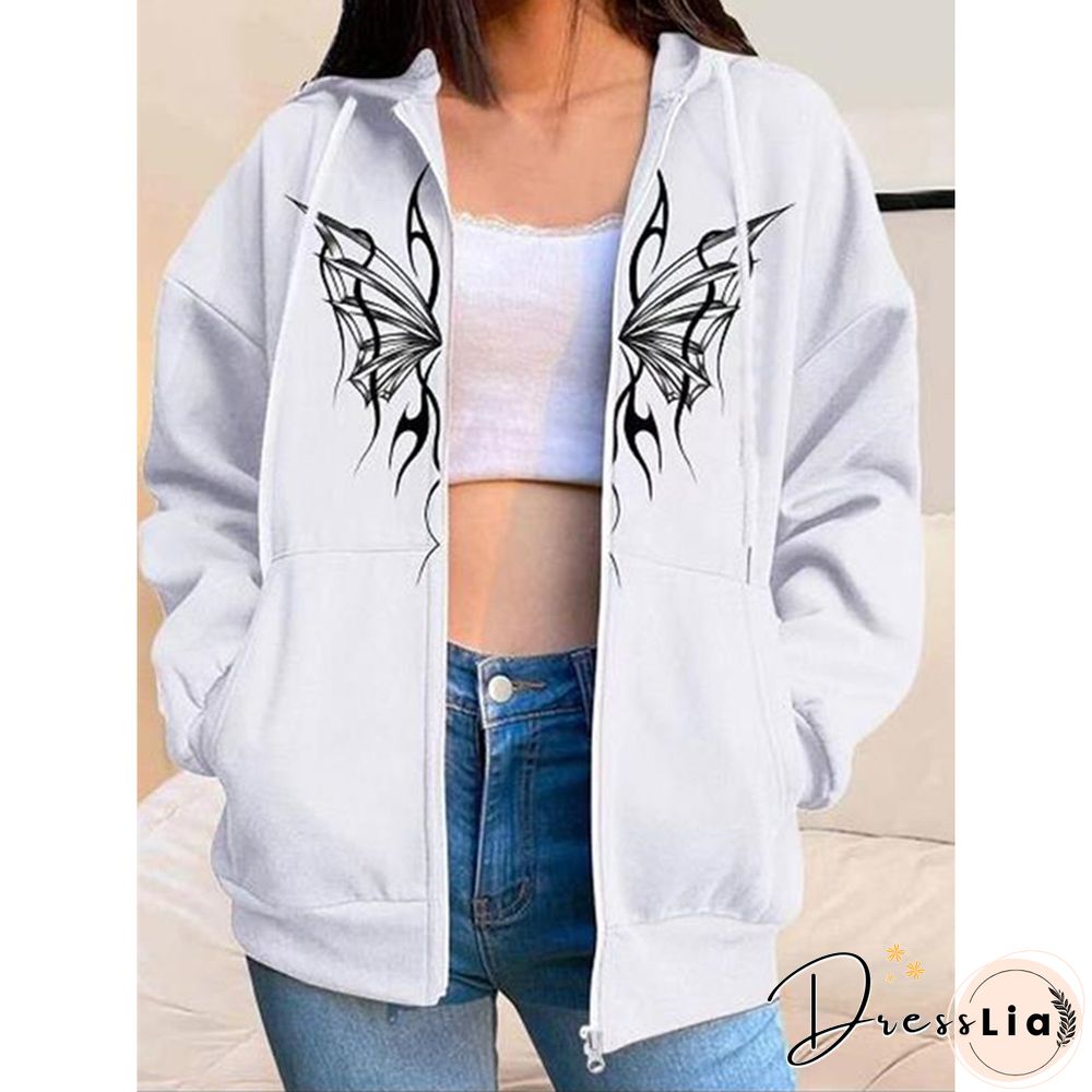 Butterfly Jacket For Women Fairy Grunge Long Sleeve Coat Y2k Ladies Hooded Tops With Pockets E Girl Clothes