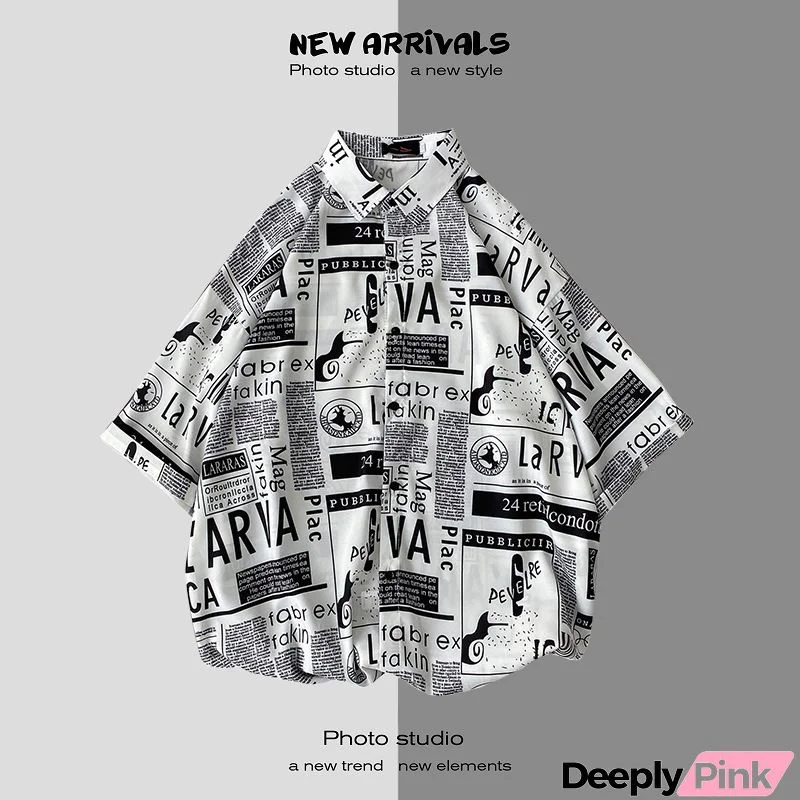 Men Fashionable Half Sleeve Lapel Single-breasted All Over Printed Shirts