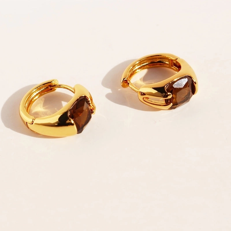 1 Pair Casual Minimalist Shiny Square Inlay Brass Zircon 24K Gold Plated Earrings