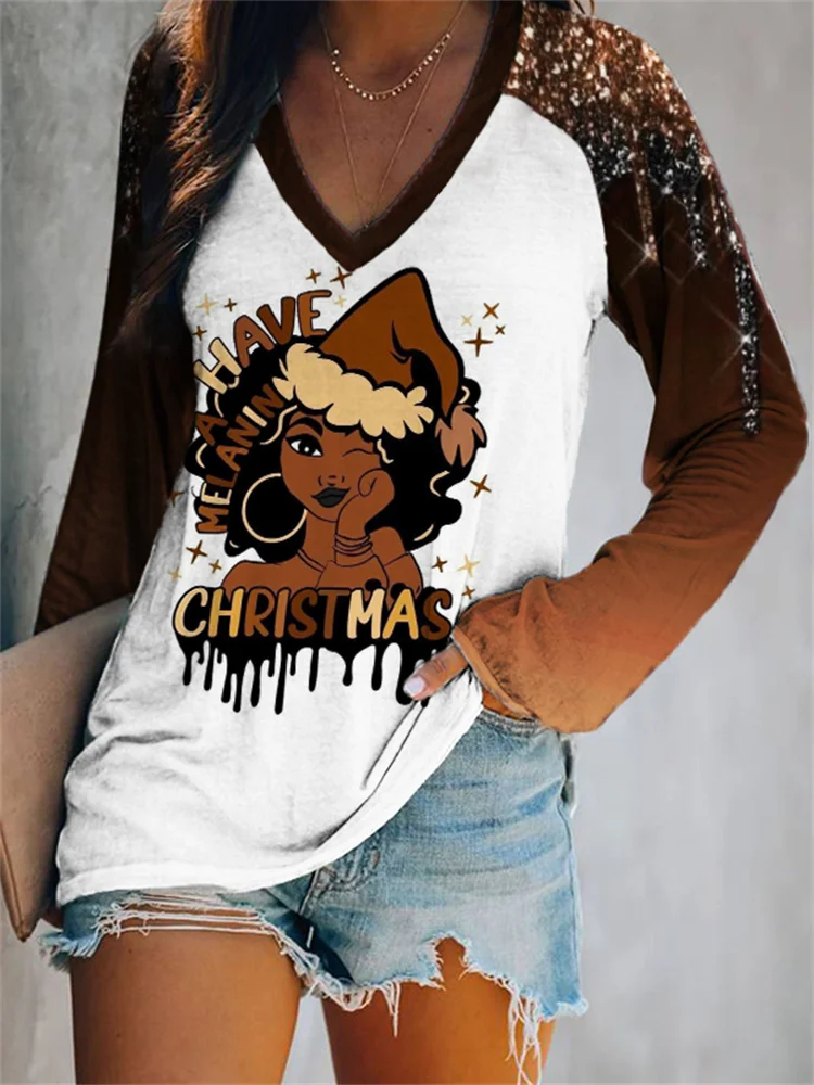 Wearshes Black Pride Have A Melanin Christmas Print T Shirt