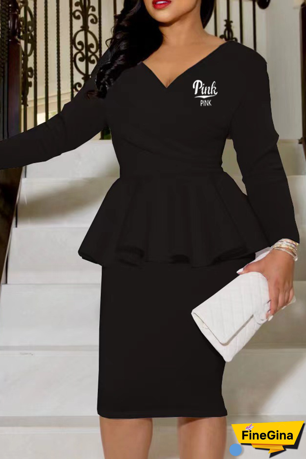 Khaki Street Print Flounce V Neck Long Sleeve Two Pieces