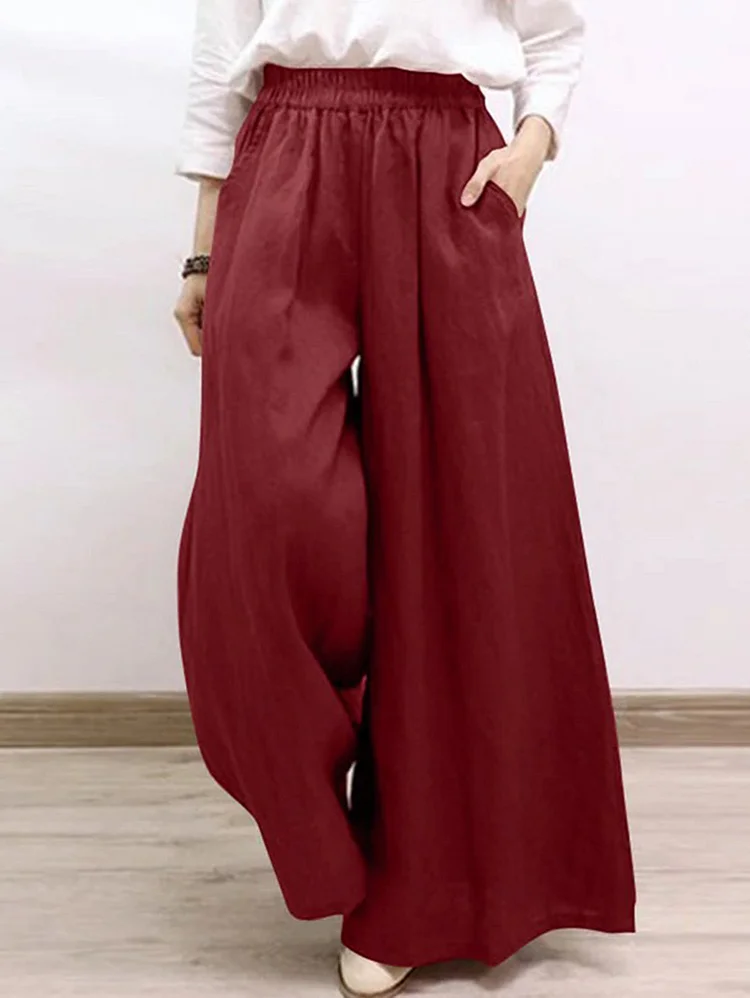 Fashion Solid Color High Waisted Wide Leg Pants