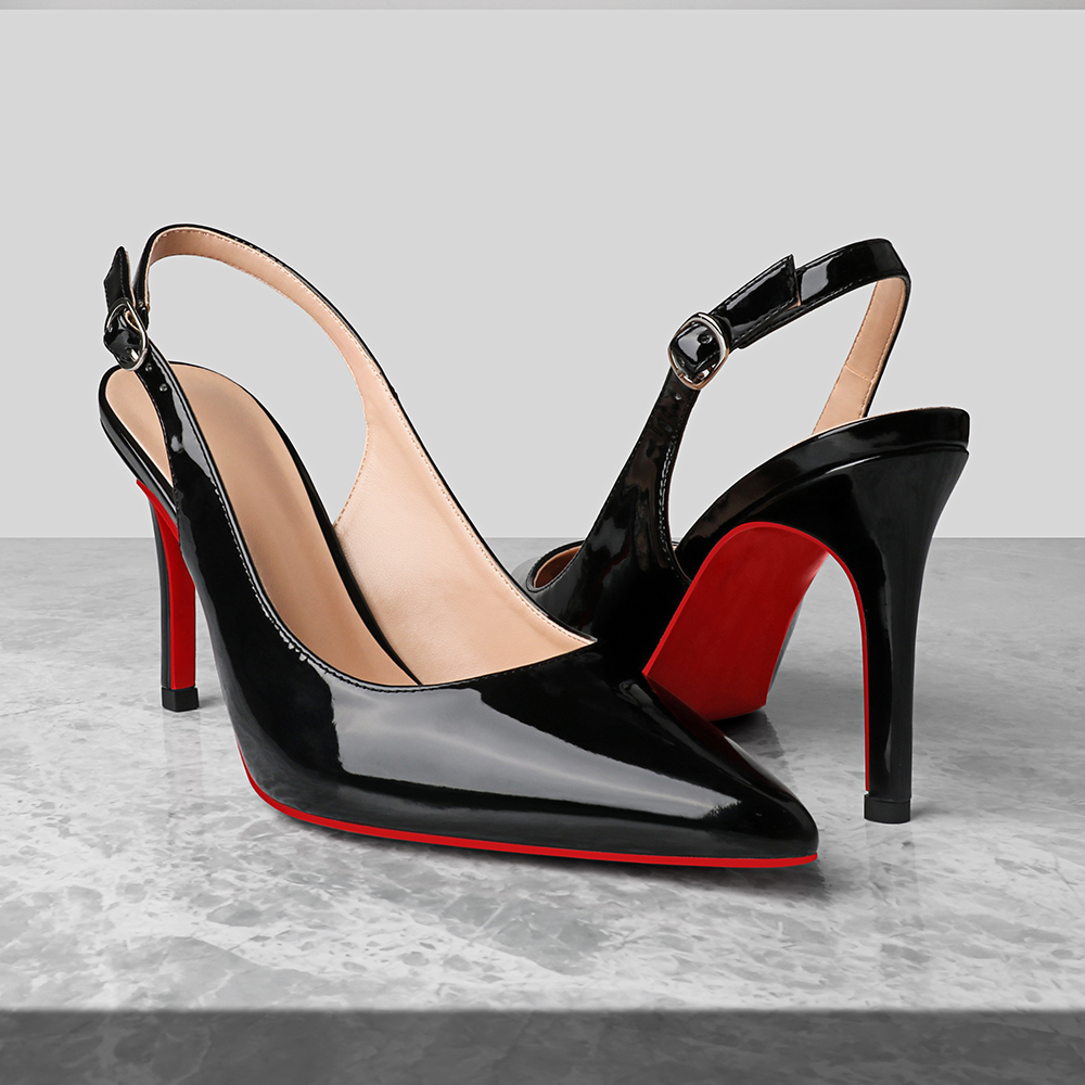 90mm Women's Pointed Toe Slingback High Heels Red Bottom Pumps Comfortable Dress Shoes Sandals