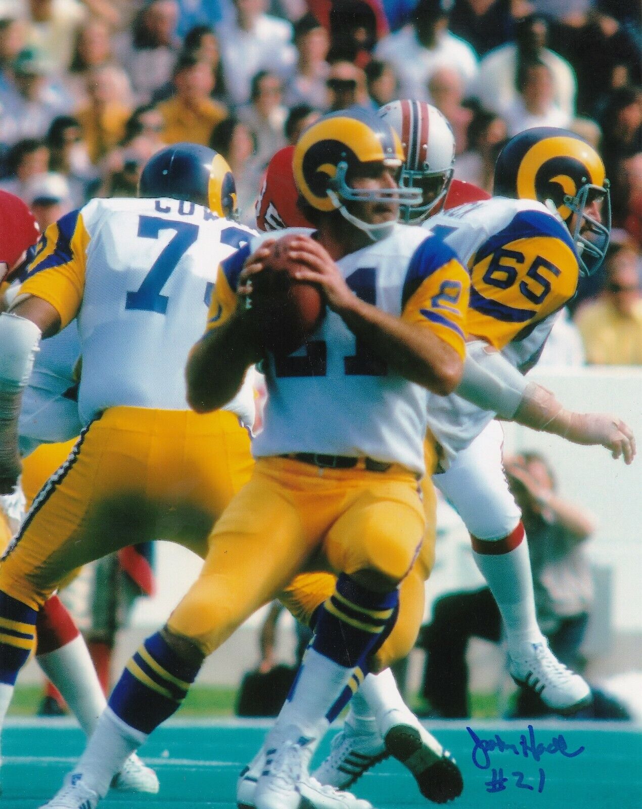 JOHN HADL LOS ANGELES RAMS ACTION SIGNED 8x10