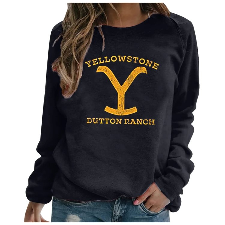 Women's Crewneck Yellowstone Dutton Ranch Printing Long Sleeve tShirt